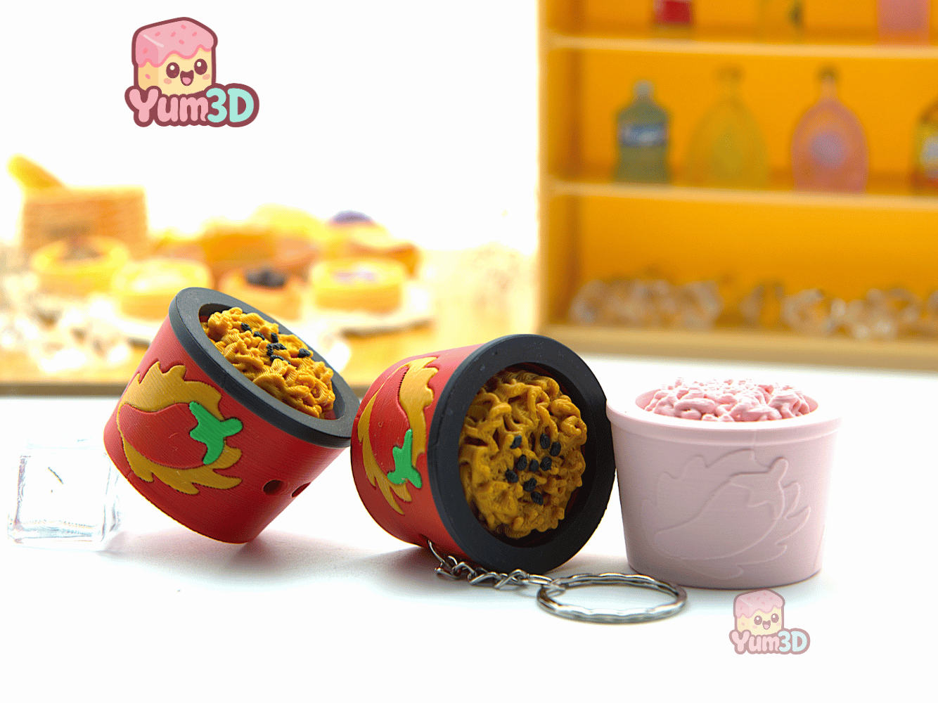 👌 Chaveiro Yum3D Spicy Noodles Cup Fidget Clicker - Chaveiro Fofo